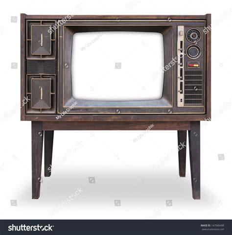 Vintage Television Isolated With Clipping Path Stock Photo 147566498