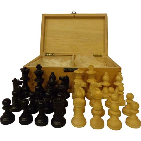 Vintage German Chess Set Wood Pieces and Dovetailed Wooden Box from ...