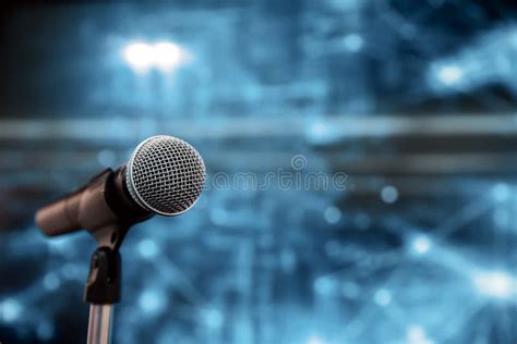 Public Speaking Backgrounds Close Up The Microphone On Stand For