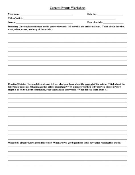18 Current Events Worksheet Template Elementary