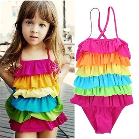 Newbaby 2017 Toddler Girls Summer Beachwear Kids Rainbow Bikini
