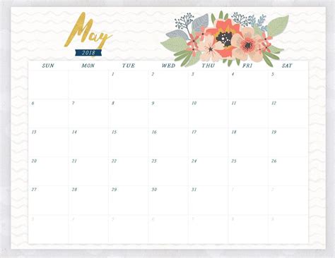 May 2018 Flower Calendar Flower Calendar Calendar Calendar Printables