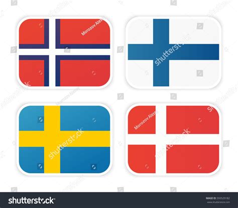 Icons Scandinavian Flags Isolated On White Stock Vector Royalty Free