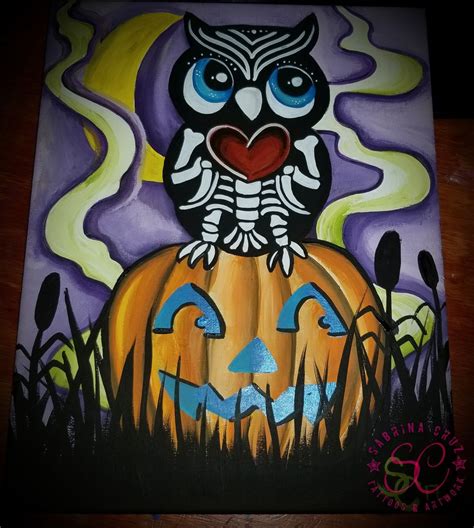 Halloween Acrylic Painting On Canvas Halloween Owl Halloween Trick Or