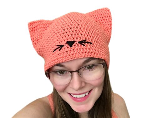 Kitty Cat Hat Crochet Beanie With Pussycat Ears Adult Size Etsy
