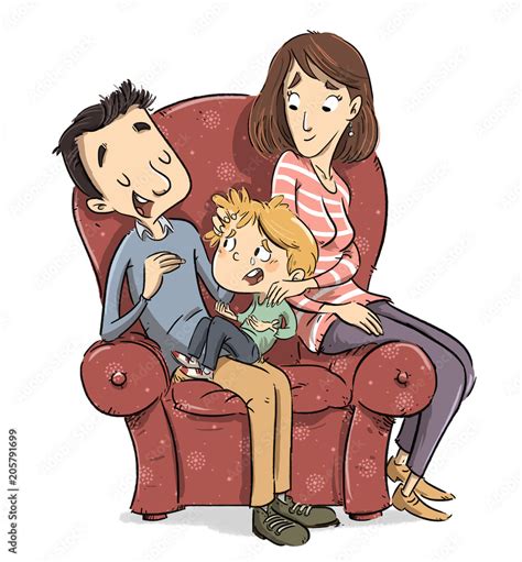Padres Hablando Con Su Hijo En El Sofa Ilustración De Stock Adobe Stock