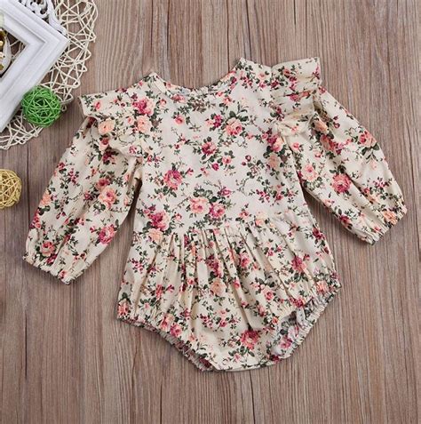 Baby Girl Ruffle Long Sleeve Fall Floral Bubble Romper Everly