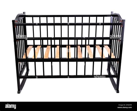 Empty Black Wooden Furniture For Baby Bed Isolated Over White