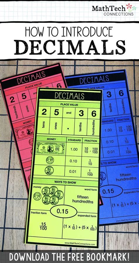 Use this bookmark to introduce decimals. Create a decimals anchor chart ...
