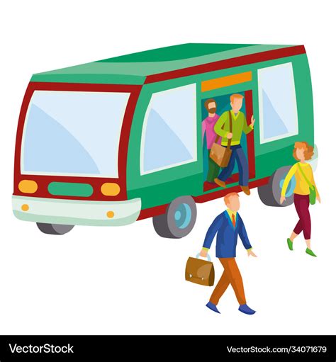 People Getting Off Bus Cartoon Isolated Royalty Free Vector
