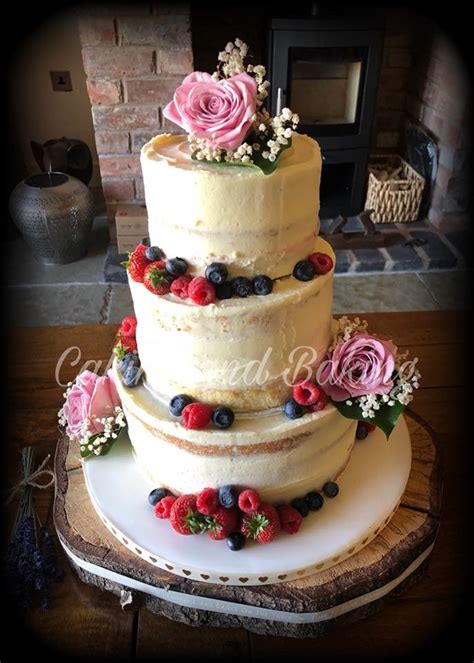Semi Naked Wedding Cake With Fresh Flowers Caking And Baking