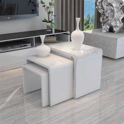 Peyton cream gloss and leather dressing table. Details about MODERN DESIGN WHITE HIGH GLOSS NEST OF 3 ...