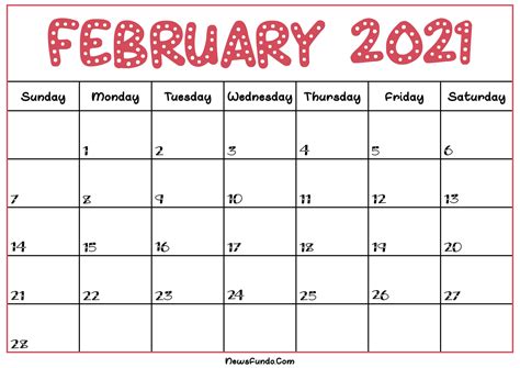 În mod oficial, împreună cu sărbătorile religioase și zile speciale. February 2021 Calendar Template Printable - Newsfundo.com