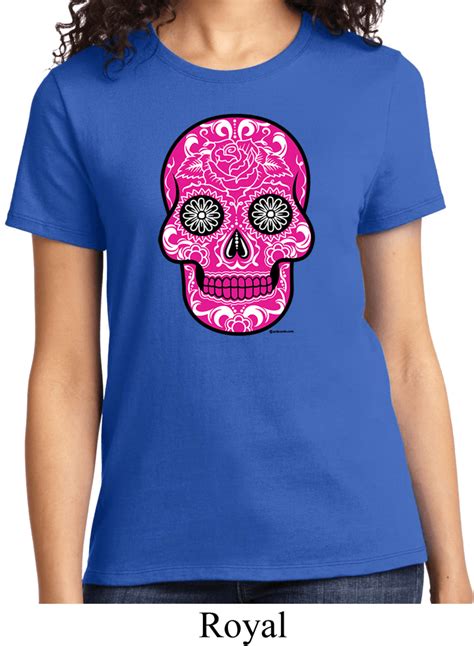 Ladies Pink Sugar Skull T Shirt Pink Sugar Skull Ladies Shirts