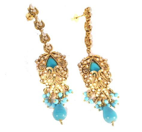 Turquoise Gold Victorian Chandelier EarringsBridal Chandelier Etsy