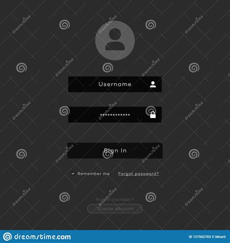 Login Form Page Template Dark Theme Flat Style Stock Vector