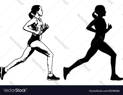 Female Runner Sketch And Silhouette Royalty Free Vector Affiliate