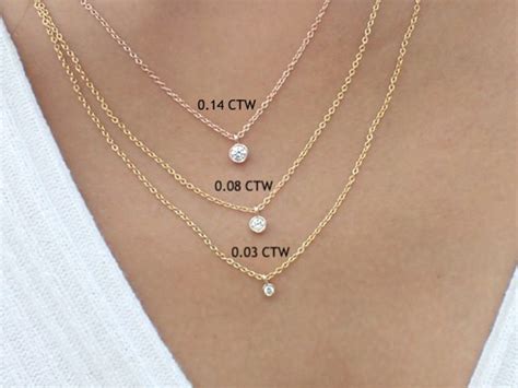 Diamond Solitaire Necklace 18k Yellow Gold Diamond Necklace Etsy