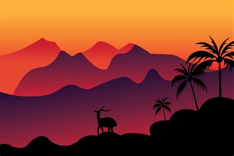 Mountain Sunset Landscape Vector Illustration