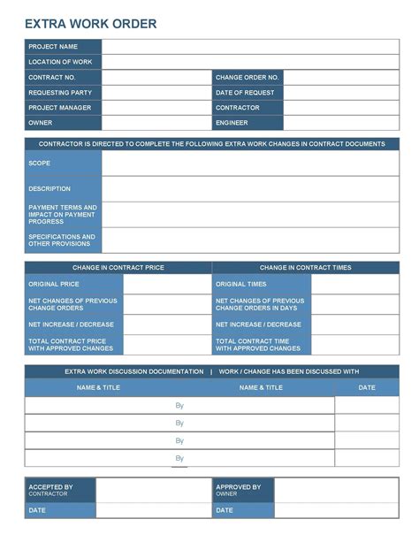Extra Work Order Free Download Project Management Templates Order