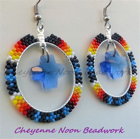 Native American Beaded Earrings Brick Stitch Hoops Blue Etsy Canada