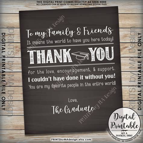 Graduation Thank You Sign Thank You Card Graduation Party Etsy Uk