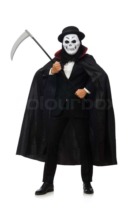 Man With Scary Mask Isolated On White Stock Image Colourbox