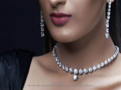 Simple Diamond Necklace Set South India Jewels