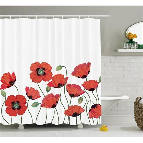Floral Shower Curtain By Poppy Flowers In Garden Fresh Plants Idyllic