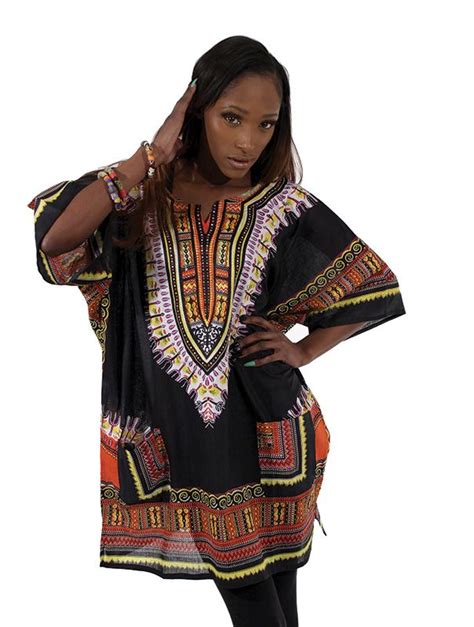 Traditional Print Unisex Dashiki Fits Up To A 56 60” Bust And Around 33 34” Length Black