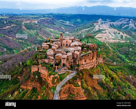 An Aerial View Of The Historical Hilltop Village Of Civita Di
