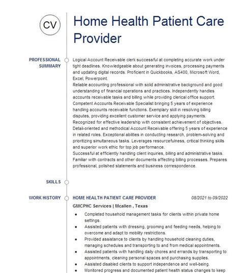 Home Health Care Provider Resume Example