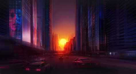 Digital Drawing Sunset City On Behance