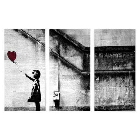 Banksy Girl With Balloon Triptych Gallery Wrapped Canvas Wall Art