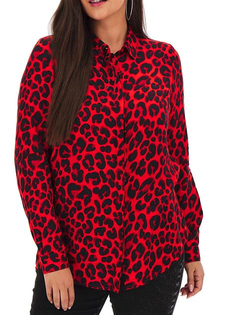 Capsule - - Capsule RED Leopard Print Dipped Hem Shirt - Plus Size 26 to 28