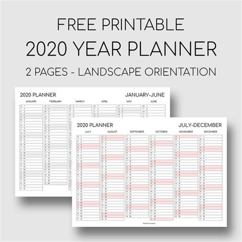 Printable 2020 Year Planner Two Pages Landscape Orientation In 2020