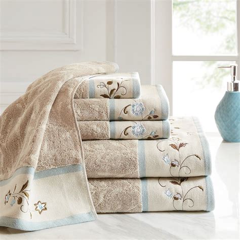 6pc Embroidered Blue Cotton Jacquard Incredibly Soft Towel Set