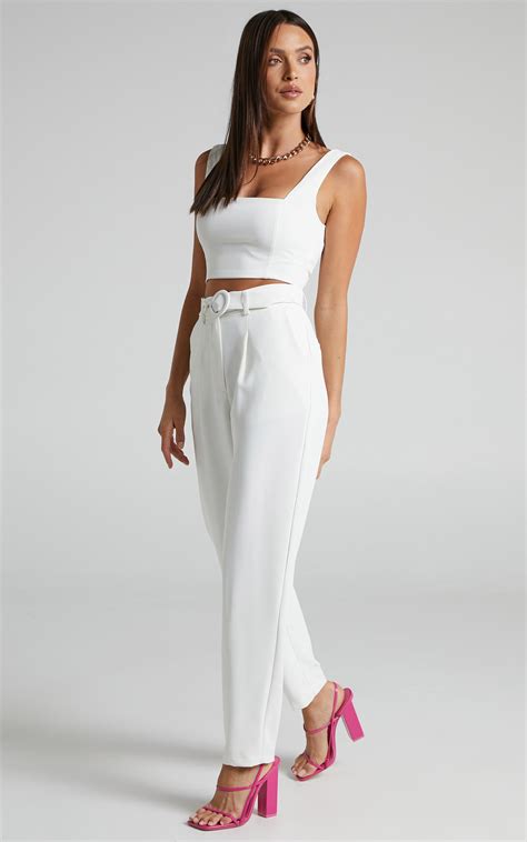 reyna two piece set crop top and tailored pants set in white showpo usa