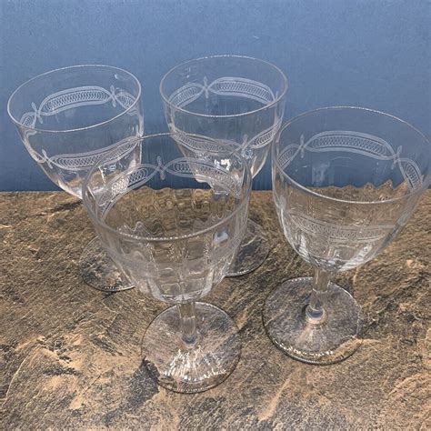 Set Of 4 Vintage Tiffin Franciscan Etched Optic Wine Glasses Euc 6 38