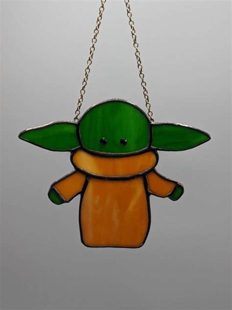 Baby Yoda Stain Glass Etsy In 2021 Stained Glass Ornaments Stained