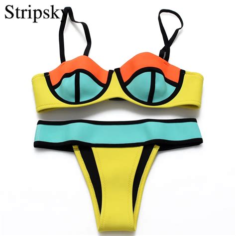 stripsky bandage bathing suit sexy brazilian thong bikini set women swimsuit patchwork swimwear