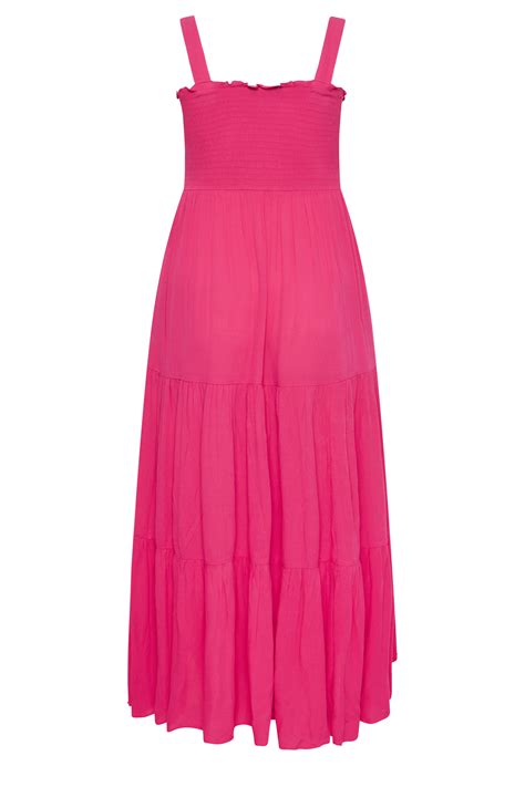 Yours Plus Size Hot Pink Shirred Strappy Sundress Yours Clothing