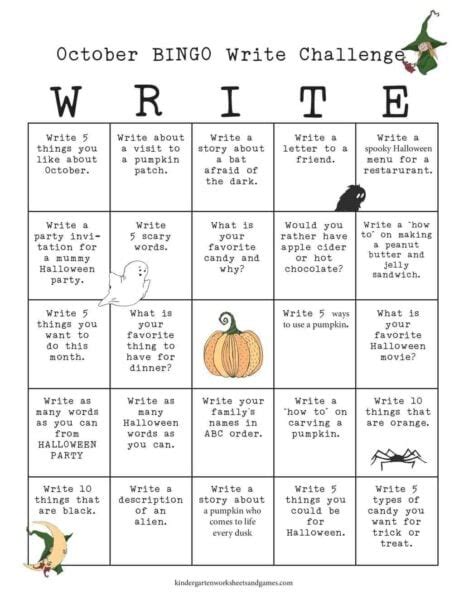 👻 October Bingo Write Challenge Halloween Writing Prompts For Kids