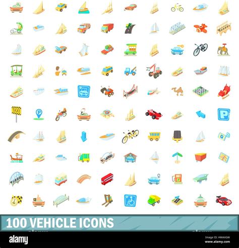 100 Vehicle Icons Set Cartoon Style Stock Vector Image And Art Alamy