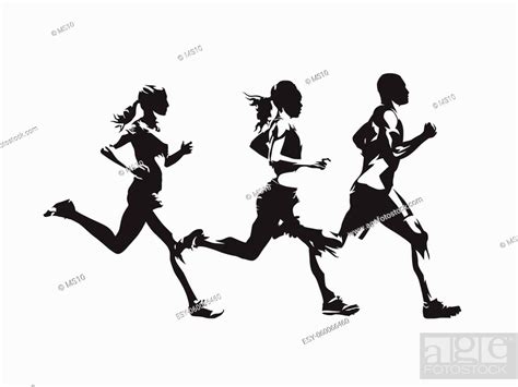 running people isolated vector silhouette group of runners man and women stock vector