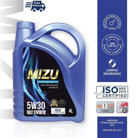 In order to protect your car from internal damages, it is beneficial to use only specified engine oil by the manufacturers. Mizu 5W30 Fully-Synthetic Engine Oil Lubricant API ...