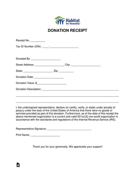 Charitable Donation Receipt Template ~ Addictionary