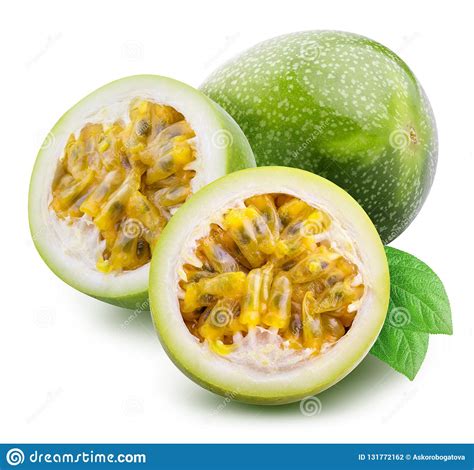 Green Passion Fruit Isolated On White Background With Shadow Clipping Path Stock Photo Image