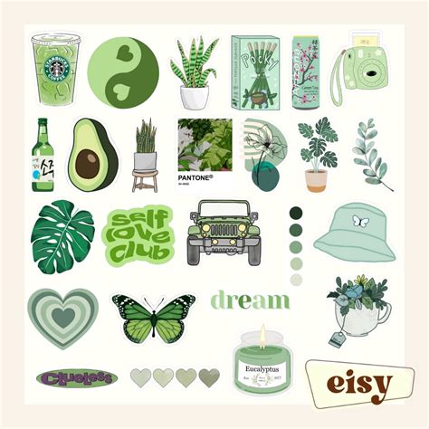 Eisy 25 Pcs Aesthetic Green Sticker Pack Shopee Philippines