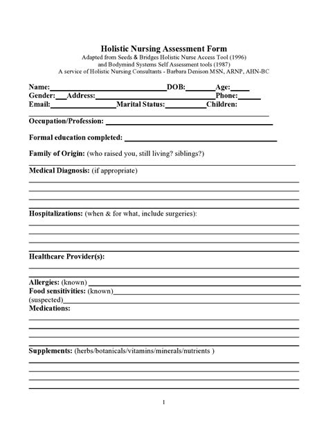 Printable Nursing Assessment Form Template Printable Form Templates